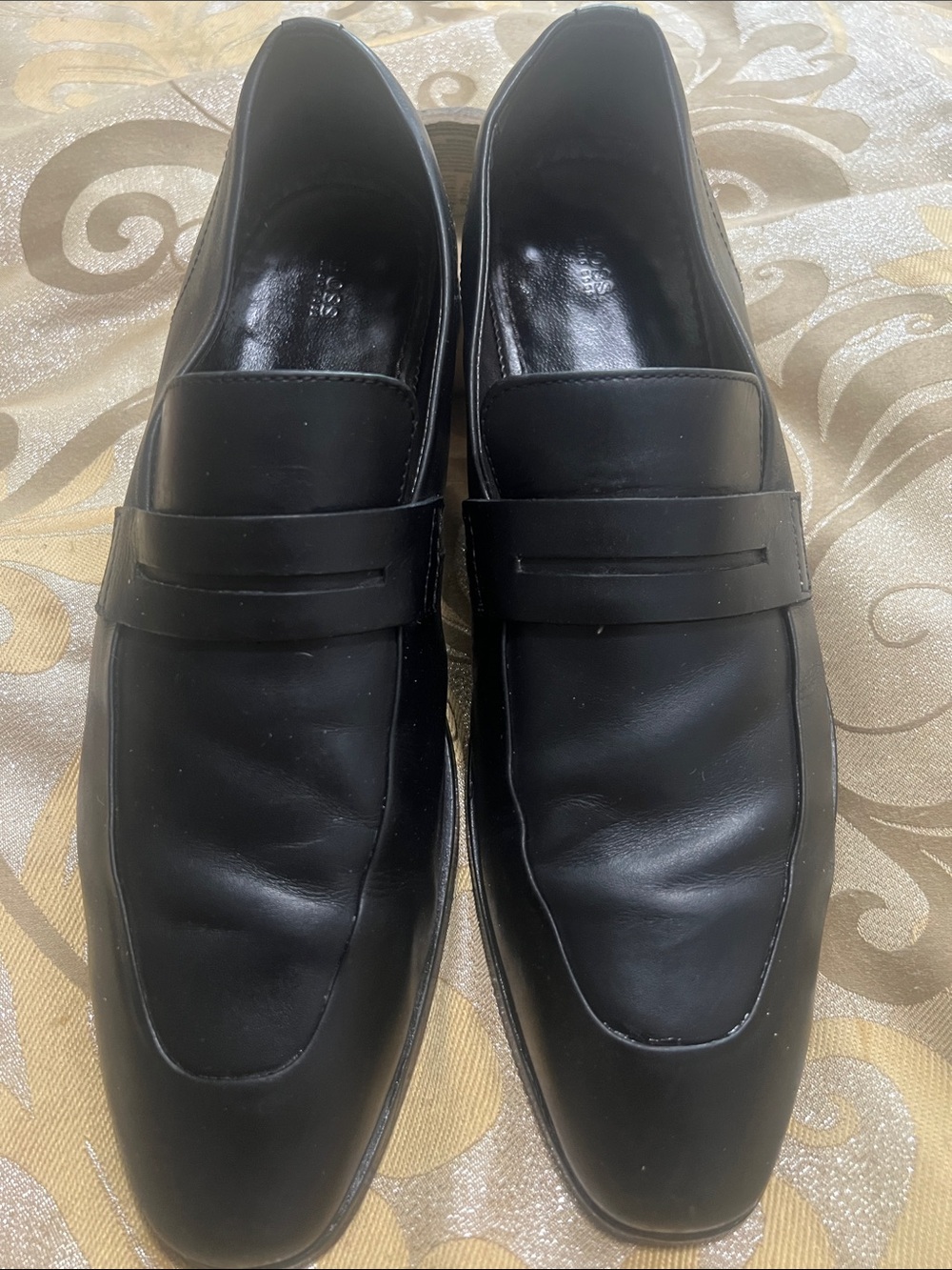 Hugo Boss Men’s Black Leather Penny Loafers Size 8.5 Slip On Dress Shoes